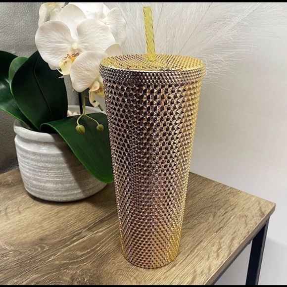👑BRAND NEW GOLD METALLIC CHROME STUDDED BLING VENTI TUMBLER! - Picture 3 of 3